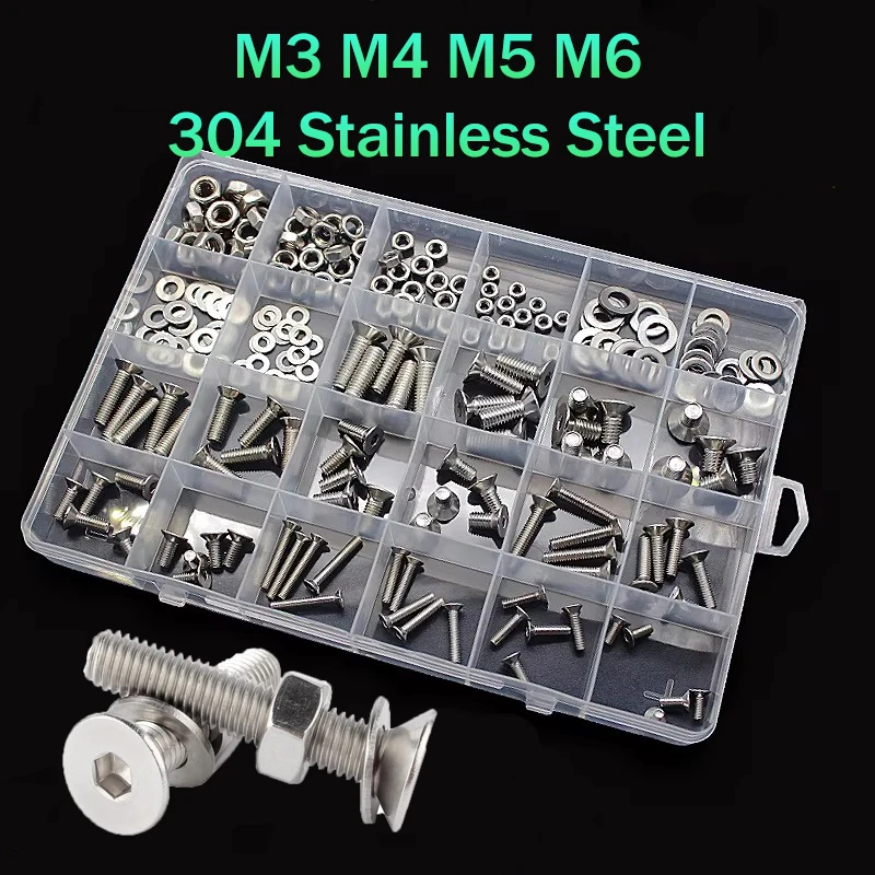 Beicai SUS304 Stainless Steel Screw Kit Allen Hexagon Socket Countersink Screw Bolt With Nuts Washer, For Home/Workshop
Beicai SUS304 Stainless Steel Screw Kit Allen Hexagon Socket Countersink Screw Bolt With Nuts Washer, For Home/Workshop