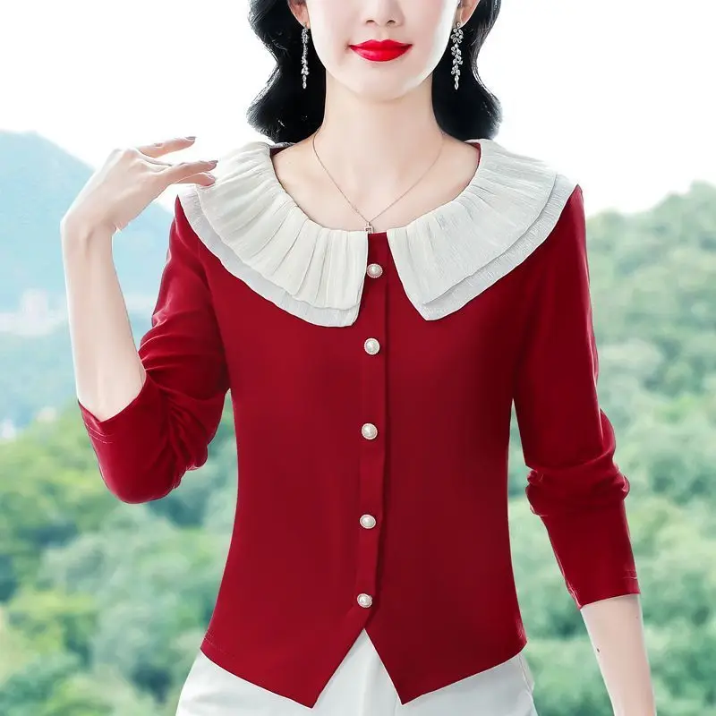 Women Korean Fashion Contrast Color Double-Layer Collar Chic T-shirt Office Lady Elegant Temperament Long Sleeve Slim Fit Tops
Women Korean Fashion Contrast Color Double-Layer Collar Chic T-shirt Office Lady Elegant Temperament Long Sleeve Slim Fit Tops