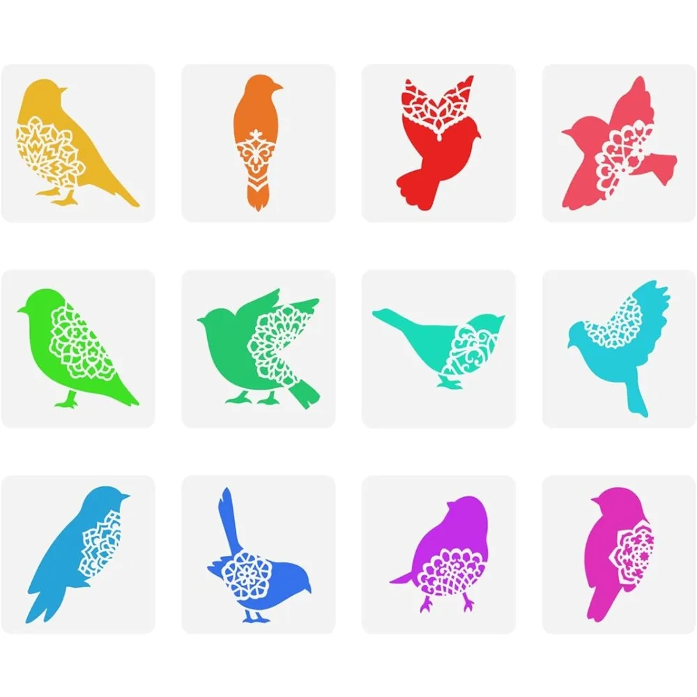 12 Pcs Bird Stencil 5.9x5.9 inch Bird Silhouettes Stencil Plastic Birds with Flowers Pattern Stencil Reusable Stencils for Paint
12 Pcs Bird Stencil 5.9x5.9 inch Bird Silhouettes Stencil Plastic Birds with Flowers Pattern Stencil Reusable Stencils for Paint