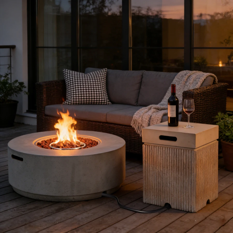 Outdoor fire pit combo set: MGO faux stone, gray, 50000 BTU propane burner with lava rocks, waterproof cover, includes 20lb tan
Outdoor fire pit combo set: MGO faux stone, gray, 50000 BTU propane burner with lava rocks, waterproof cover, includes 20lb tan