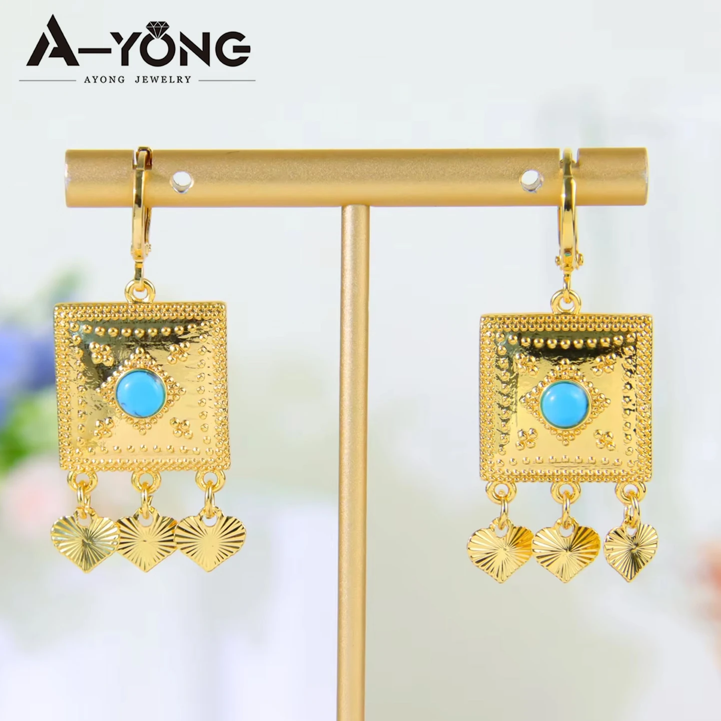 Luxury Dubai Turquoise Gold Plated Drop Earrings 21k Gold Color Ethiopian Bridal Dangles Earring Saudi Women Party Jewelry
Luxury Dubai Turquoise Gold Plated Drop Earrings 21k Gold Color Ethiopian Bridal Dangles Earring Saudi Women Party Jewelry