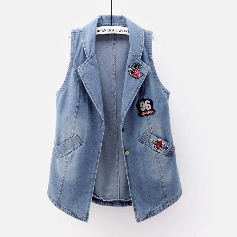 Patch Design Embroidery Denim Vest Women Waistcoat Slim Mid Long Sleeveless Jacket Spring Autumn Korean Style Jeans Vest Female
Patch Design Embroidery Denim Vest Women Waistcoat Slim Mid Long Sleeveless Jacket Spring Autumn Korean Style Jeans Vest Female