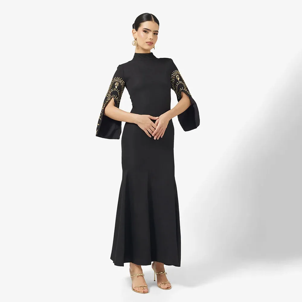 Luxurious Cocktail Dresses High Collar Mermaid Crystal Cloak Sleeves Trumpet Cocktail Gowns Maxi Ankle Length Black Party Dress
Luxurious Cocktail Dresses High Collar Mermaid Crystal Cloak Sleeves Trumpet Cocktail Gowns Maxi Ankle Length Black Party Dress