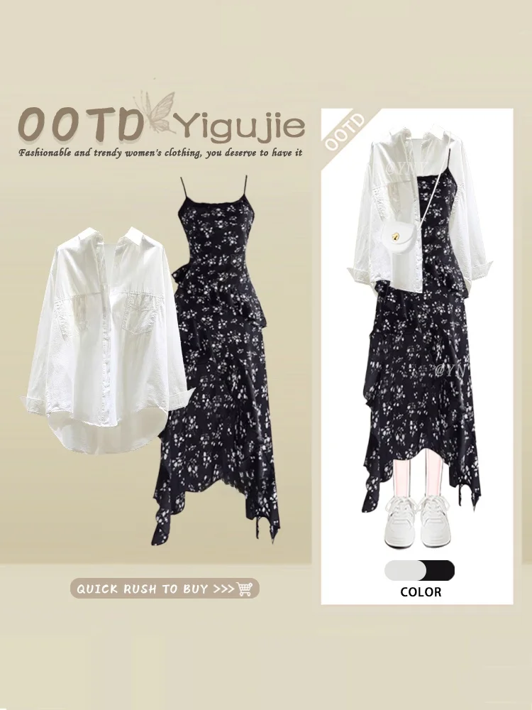 Unique Large Size Sun Protection Loose Floral Halter Dress Two-Piece Set Women's Gentle Style Shirt Top And Dress Ensemble
Unique Large Size Sun Protection Loose Floral Halter Dress Two-Piece Set Women's Gentle Style Shirt Top And Dress Ensemble