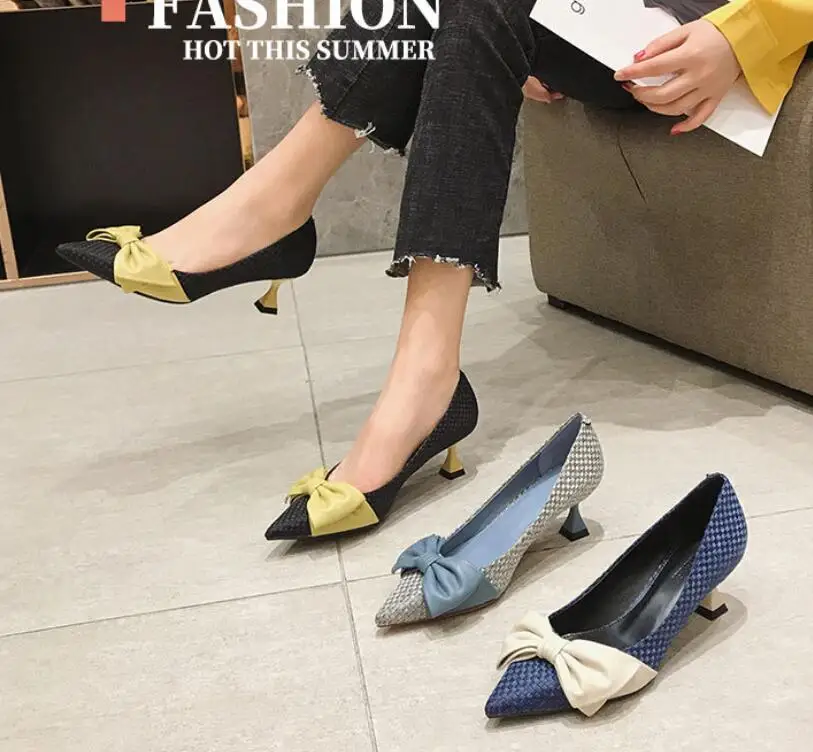 New women's shoes fashion single pointed shallow cut breathable color matching slim heels 5cm fashionable high heels
New women's shoes fashion single pointed shallow cut breathable color matching slim heels 5cm fashionable high heels