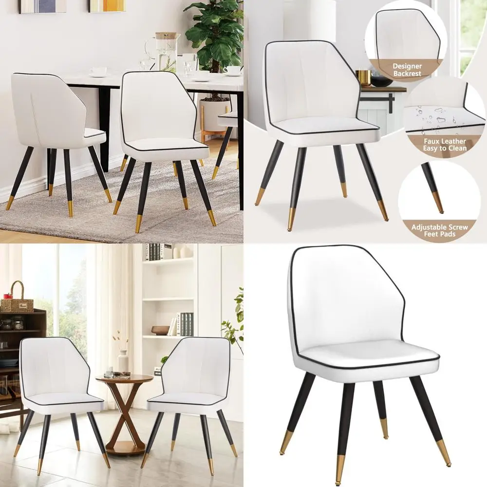 Pair of Modern White Faux Leather Dining Chairs, Upholstered Armless Accent Chairs for Kitchen and Dining Room 
Pair of Modern White Faux Leather Dining Chairs, Upholstered Armless Accent Chairs for Kitchen and Dining Room