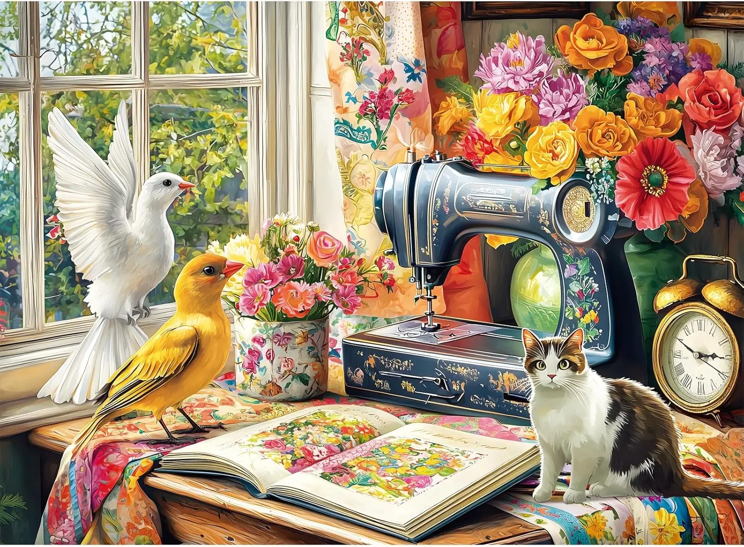 300 Piece Jigsaw Puzzle Vintage Sewing Cat Birds 20.5x15in
300 Piece Jigsaw Puzzle Vintage Sewing Cat Birds 20.5x15in