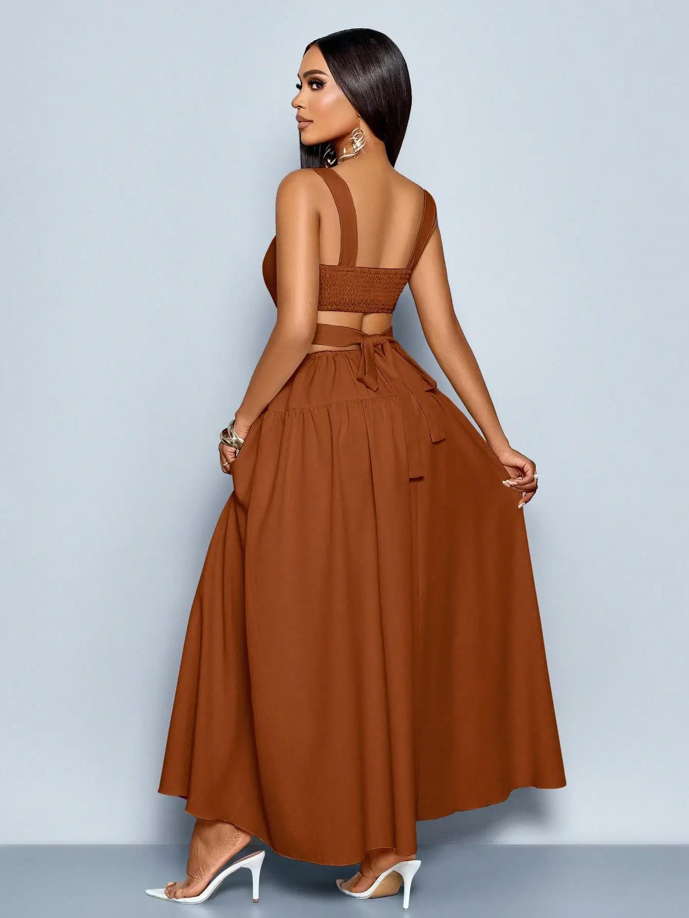 Elegant Square Neck Waist Cutout Tie Back Pleated Backless A-Line Maxi Dress For Summer
Elegant Square Neck Waist Cutout Tie Back Pleated Backless A-Line Maxi Dress For Summer