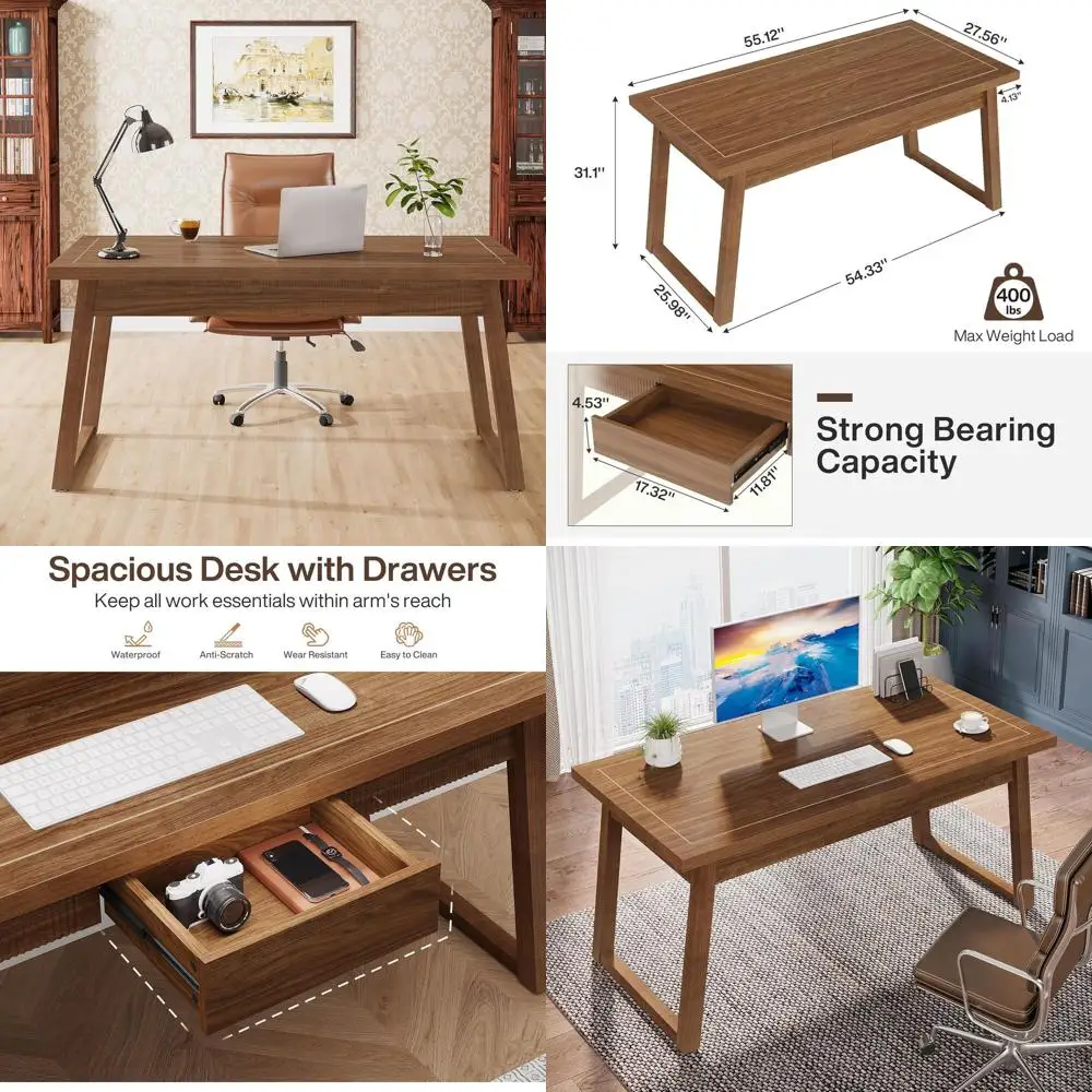 55 Walnut Brown Wooden Computer Desk, Vintage-Style Study Writing Table, Rustic Laptop Workstation
55 Walnut Brown Wooden Computer Desk, Vintage-Style Study Writing Table, Rustic Laptop Workstation