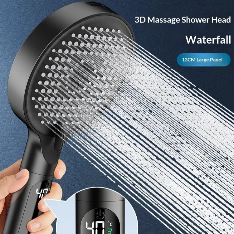 Digital Temperature Handheld Shower Head Pressurized 4 Water Outlet Modes Spray Nozzle Bathroom Accessories 3D Massage
Digital Temperature Handheld Shower Head Pressurized 4 Water Outlet Modes Spray Nozzle Bathroom Accessories 3D Massage