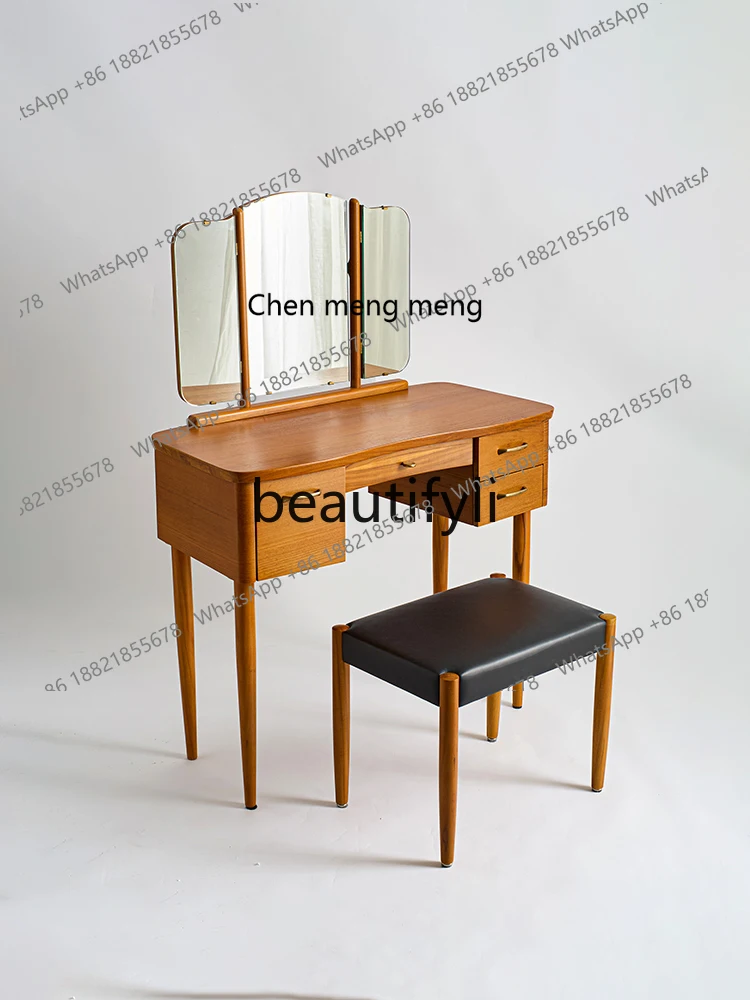 Teak triple folding mirror dresser Nordic retro simple brass bedroom makeup table medieval
Teak triple folding mirror dresser Nordic retro simple brass bedroom makeup table medieval