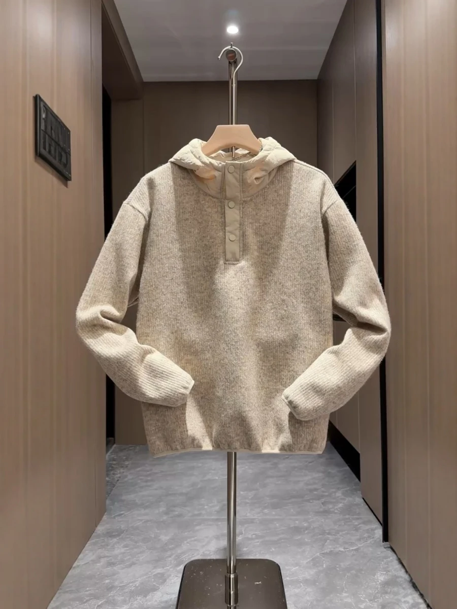 Men's Faionable Knitted Hoodie Casual Button Spliced Sweatirt Comfortable Long Sve Autumn Winter New Arrival
Men's Faionable Knitted Hoodie Casual Button Spliced Sweatirt Comfortable Long Sve Autumn Winter New Arrival