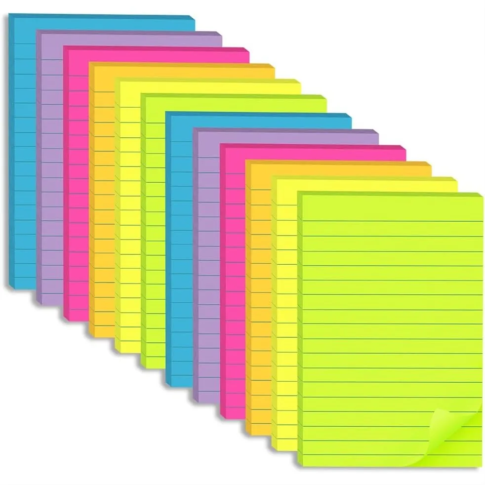 Lined Sticky Notes 4x6 in 12 Pack, Large Notepads with Strong Adhesive for Office School Home, Bright Colors
Lined Sticky Notes 4x6 in 12 Pack, Large Notepads with Strong Adhesive for Office School Home, Bright Colors