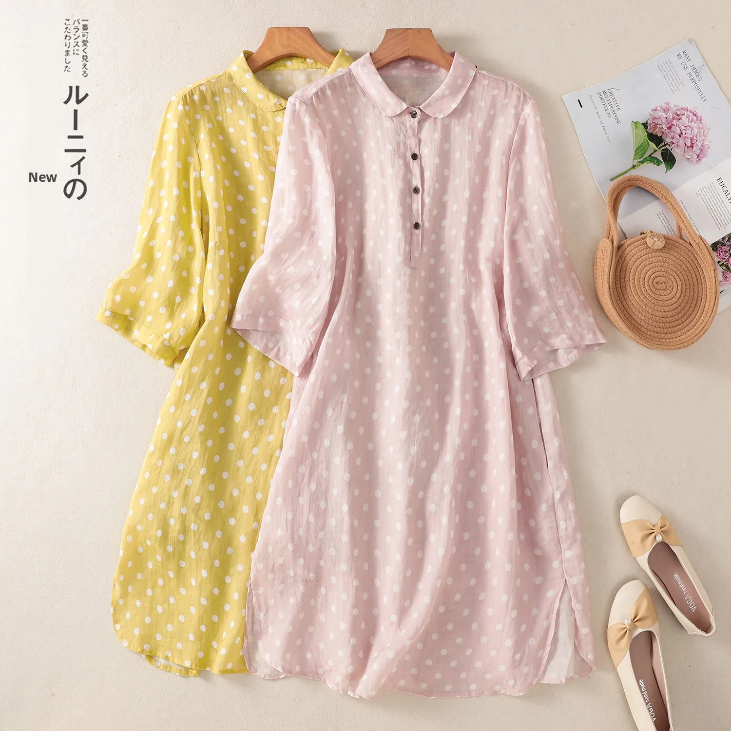 Summer New Retro Flax Print Loose Casual Shirt Dress Artistic Versatile Mid-Length Women's Collar Cotton Blend Skirt
Summer New Retro Flax Print Loose Casual Shirt Dress Artistic Versatile Mid-Length Women's Collar Cotton Blend Skirt