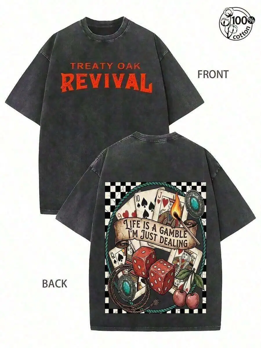 Mens Casual Short Sleeve Graphic Tee With Retro Gambling Western Print
Mens Casual Short Sleeve Graphic Tee With Retro Gambling Western Print