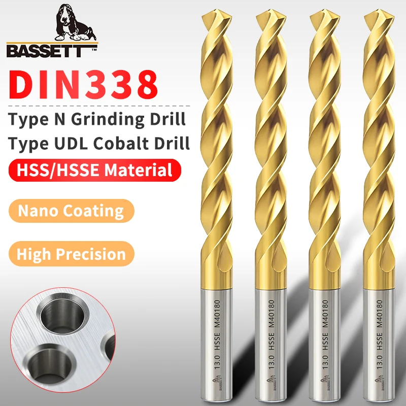 Bassett 10PCS DIN338 Standard Twist Drill Bits Set HSS N Type / HSSE UDL Type Fully Ground for Stainless Steel Metal Drill Wood
Bassett 10PCS DIN338 Standard Twist Drill Bits Set HSS N Type / HSSE UDL Type Fully Ground for Stainless Steel Metal Drill Wood