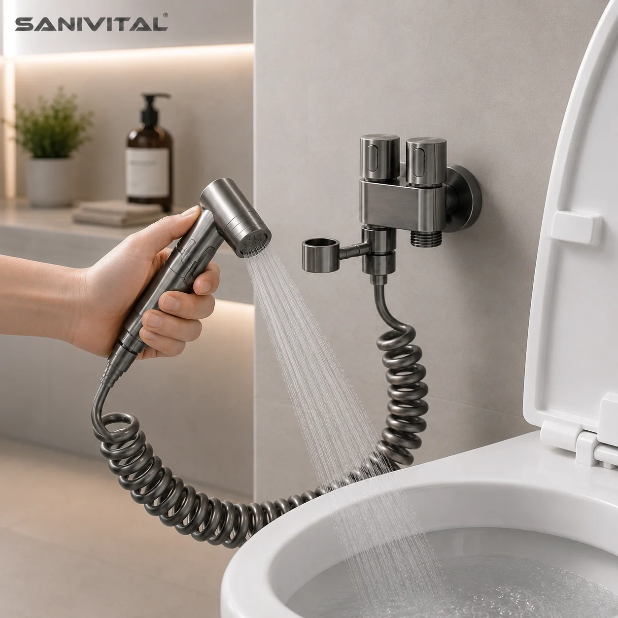 SANIVITAL Toilet Bidet Sprayer Set Handheld Bidet Sprayer with Dual Shut Off Valve G1/2 Bathroom Cleaning Kit
SANIVITAL Toilet Bidet Sprayer Set Handheld Bidet Sprayer with Dual Shut Off Valve G1/2 Bathroom Cleaning Kit