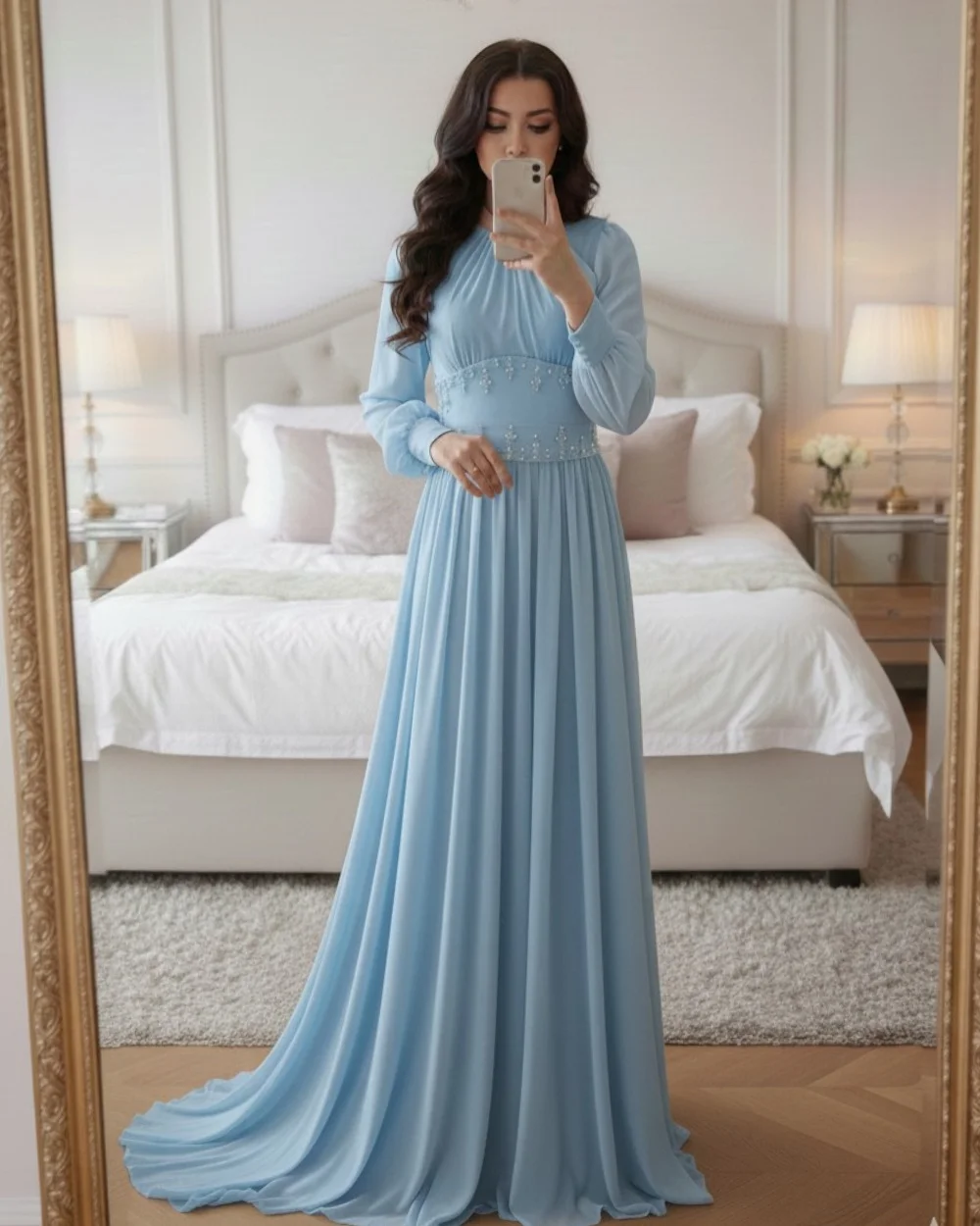 Customized Sky Blue Classic Pastrol Chiffon Rhinestone Pleat A-line High Collar Long Dresses Evening Dresses for Woman Fashion
Customized Sky Blue Classic Pastrol Chiffon Rhinestone Pleat A-line High Collar Long Dresses Evening Dresses for Woman Fashion