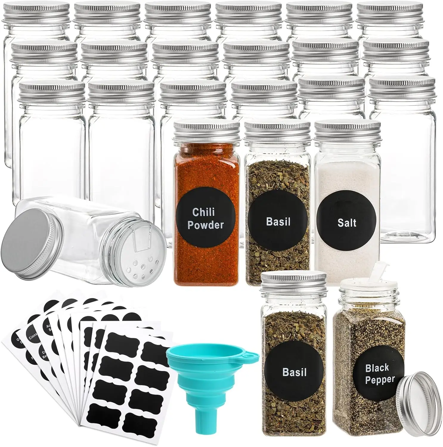 24 Pack Plastic Spice Jars, 4 oz Square Seasoning Containers with Airtight Lids Labels and Funnel for Spices Herbs Powders
24 Pack Plastic Spice Jars, 4 oz Square Seasoning Containers with Airtight Lids Labels and Funnel for Spices Herbs Powders