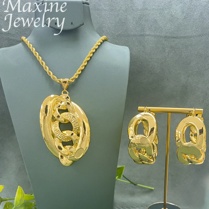 Geometric Pendant Necklace Earrings Sets Texture Dubai 24K Gold Plated Jewelry Set for Women African Bridal Party Wedding Gifts
Geometric Pendant Necklace Earrings Sets Texture Dubai 24K Gold Plated Jewelry Set for Women African Bridal Party Wedding Gifts