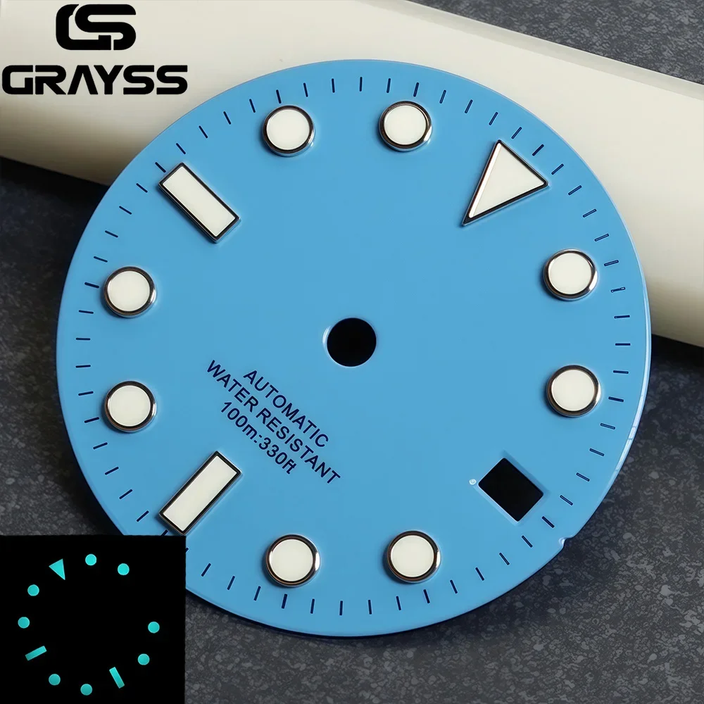 28.5mm ice blue Watch dial For SUB blue Luminous for NH35/NH36/4r35/4r36 Movement DIY Watch Modification Accessories
28.5mm ice blue Watch dial For SUB blue Luminous for NH35/NH36/4r35/4r36 Movement DIY Watch Modification Accessories