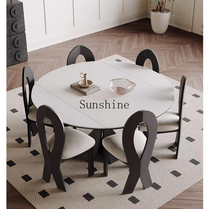 French retro retractable rock slab dining table white household small apartment round solid wood dining table 
French retro retractable rock slab dining table white household small apartment round solid wood dining table