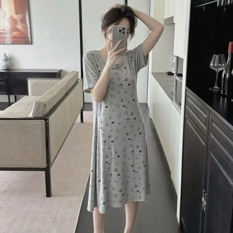 2026 Summer Short Sleeve Modal Print Nightgowns for Women Korean Loose Long Dress Sleepwear Night Dress Nightdress Home Nighty
2026 Summer Short Sleeve Modal Print Nightgowns for Women Korean Loose Long Dress Sleepwear Night Dress Nightdress Home Nighty