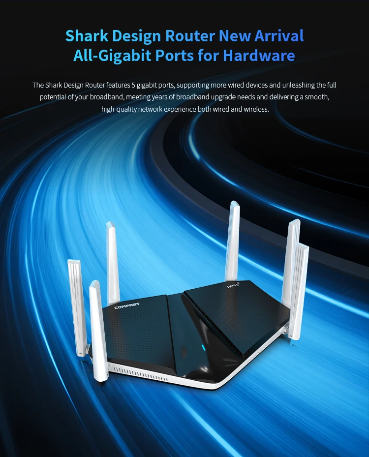 COMFAST Upgrade Shark Design Router Wireless Repeater 3000Mbps Wifi Signal Booster Dual-Band 2.4G&5G WiFi Extender Home Office
COMFAST Upgrade Shark Design Router Wireless Repeater 3000Mbps Wifi Signal Booster Dual-Band 2.4G&5G WiFi Extender Home Office