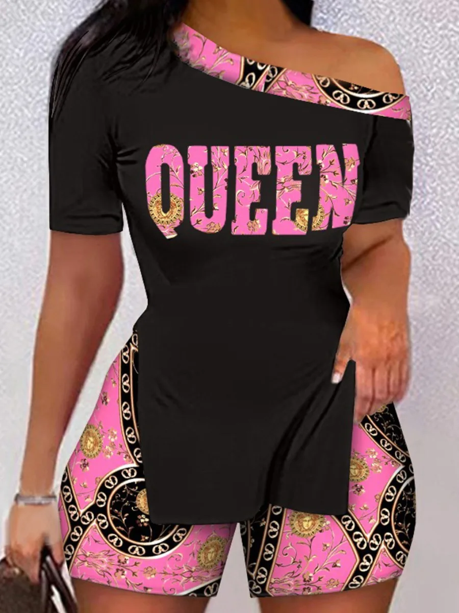 LW Casual Shorts Sets Women 2 Piece Outfits Summer One Shoulder Letter Print Short Sleeve T-shirts Fashion Shorts Set Streetwear
LW Casual Shorts Sets Women 2 Piece Outfits Summer One Shoulder Letter Print Short Sleeve T-shirts Fashion Shorts Set Streetwear
