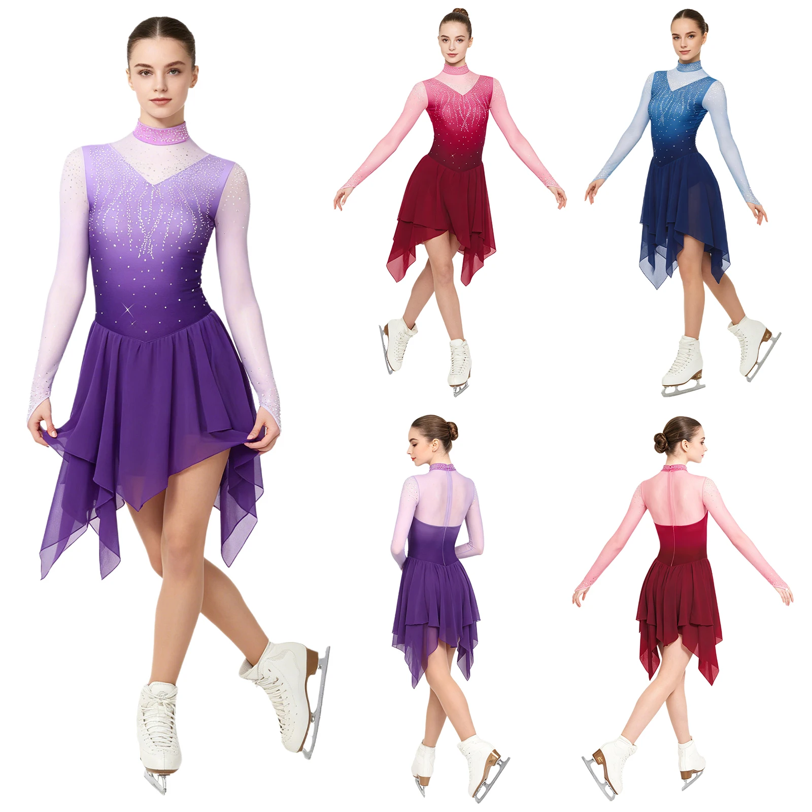 Women Figure Skating Performance Dress Long Sleeve Rhinestone Sheer Mesh Leotard Dresses for Lyrical Dance Gymnastics Acrobatics
Women Figure Skating Performance Dress Long Sleeve Rhinestone Sheer Mesh Leotard Dresses for Lyrical Dance Gymnastics Acrobatics