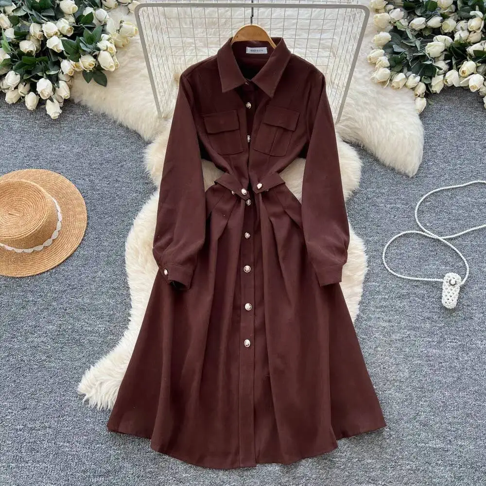 Шикарный винтажный отложной воротник с длинными рукавами и пуговицами, элегантная сказочная корейская модная осенняя женская одежда
Шикарный винтажный отложной воротник с длинными рукавами и пуговицами, элегантная сказочная корейская модная осенняя женская одежда