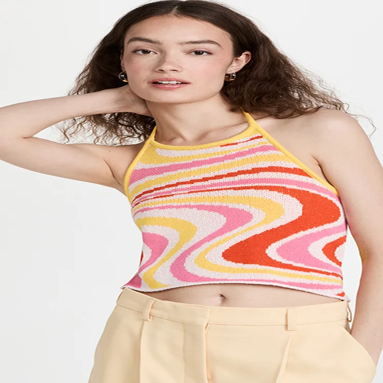 2023 Strap Irregular Color Contrasting Wool Knitted Collar Open Navel Sleeveless Back Hanging Neck Tank Top
2023 Strap Irregular Color Contrasting Wool Knitted Collar Open Navel Sleeveless Back Hanging Neck Tank Top