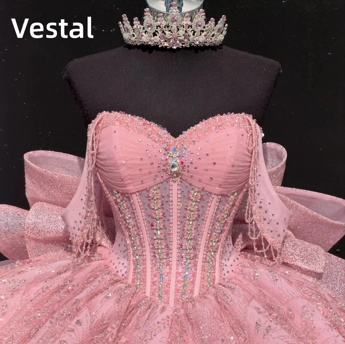 Sweetheart Glitter Tulle Quinceanera Dress for Women Ball Gown with Large Bow Corset Vestido de 15 Long Train Prom Customized
Sweetheart Glitter Tulle Quinceanera Dress for Women Ball Gown with Large Bow Corset Vestido de 15 Long Train Prom Customized