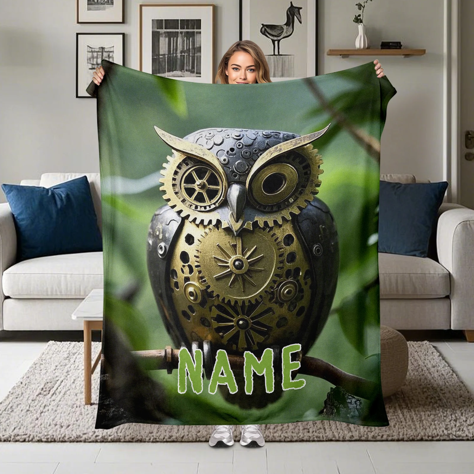 Flannel Blanket Tailored With Name Incorporating Mechanical Owl Theme Perfect For Family Friends As A Heartfelt Gift
Flannel Blanket Tailored With Name Incorporating Mechanical Owl Theme Perfect For Family Friends As A Heartfelt Gift