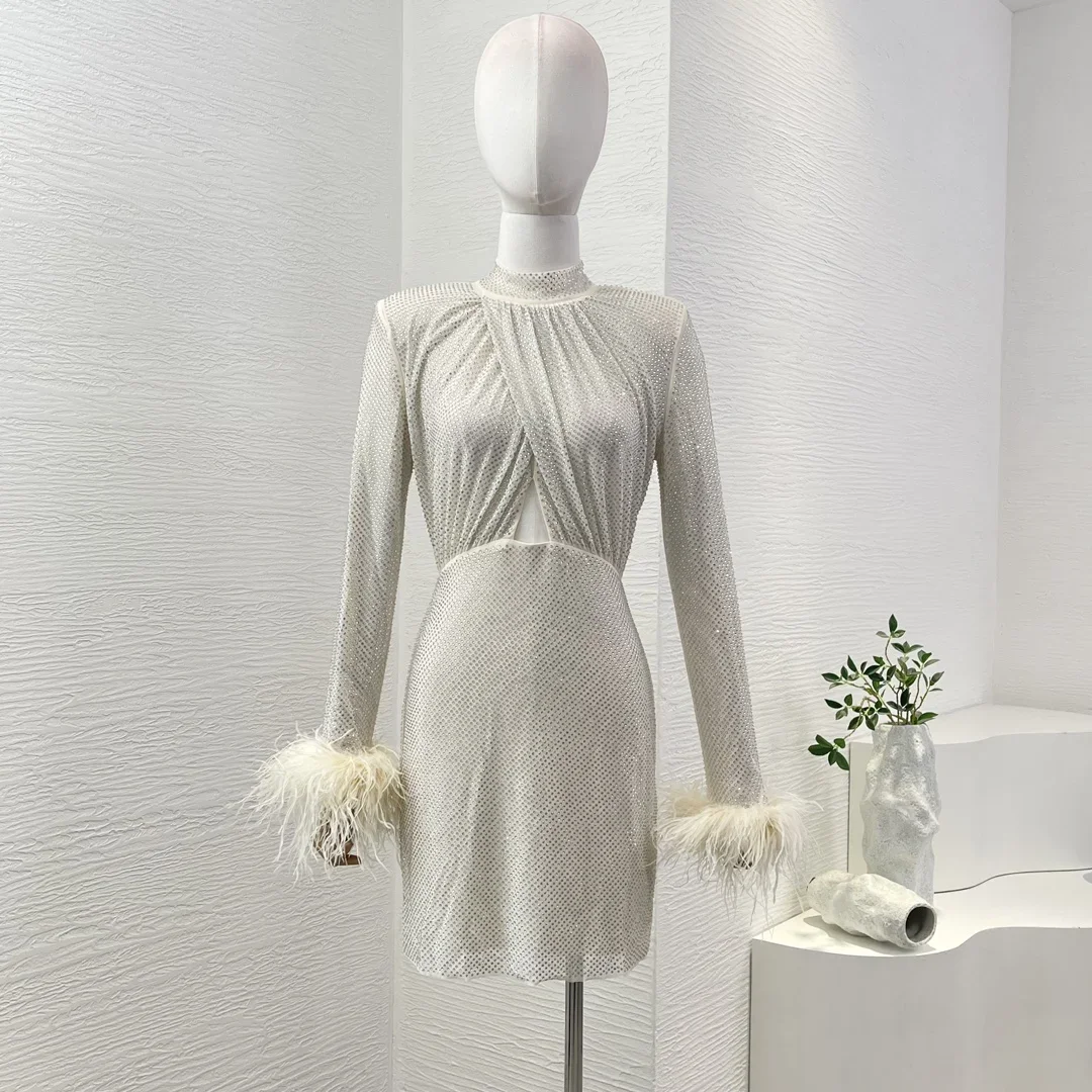 Feather New Arrivals Diamonds Full Sleeve Top Quality Bodycon Folds Women Fashion Silver Color Mini Dress for Party
Feather New Arrivals Diamonds Full Sleeve Top Quality Bodycon Folds Women Fashion Silver Color Mini Dress for Party