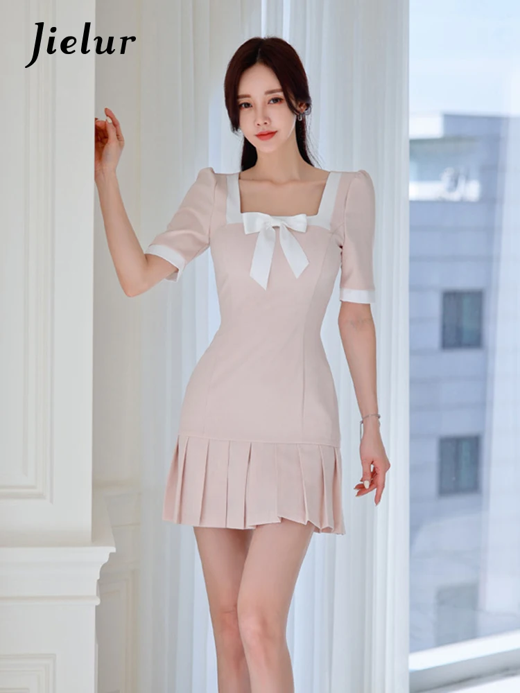 Jielur Summer New Korean Fashion Women's Dress Elegant Sweet Pleated Dress Bowknot Square Neck Solid Color Ladies Short Dress
Jielur Summer New Korean Fashion Women's Dress Elegant Sweet Pleated Dress Bowknot Square Neck Solid Color Ladies Short Dress