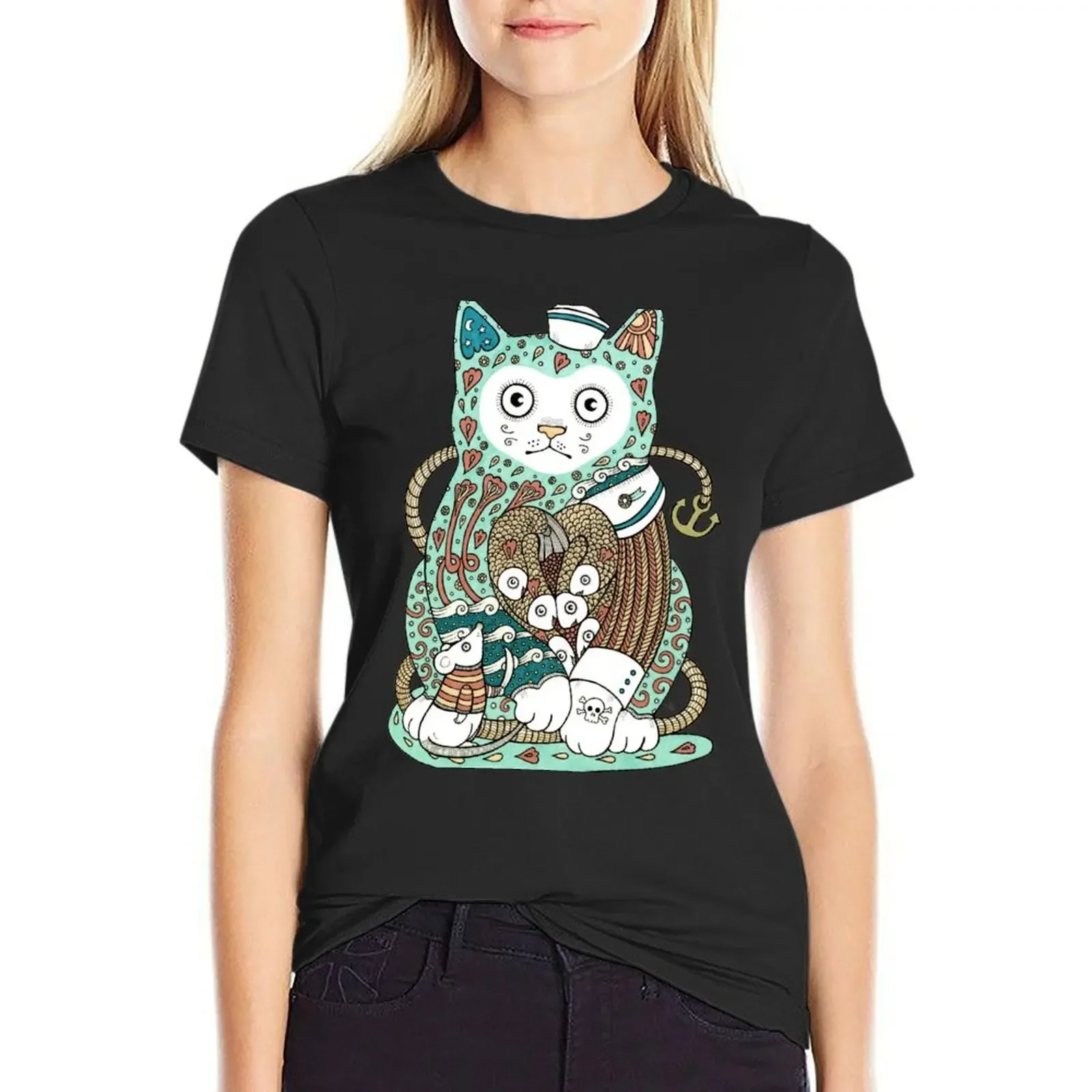 The Ships Cat T-Shirt plain anime graphics workout shirts for Women 
The Ships Cat T-Shirt plain anime graphics workout shirts for Women