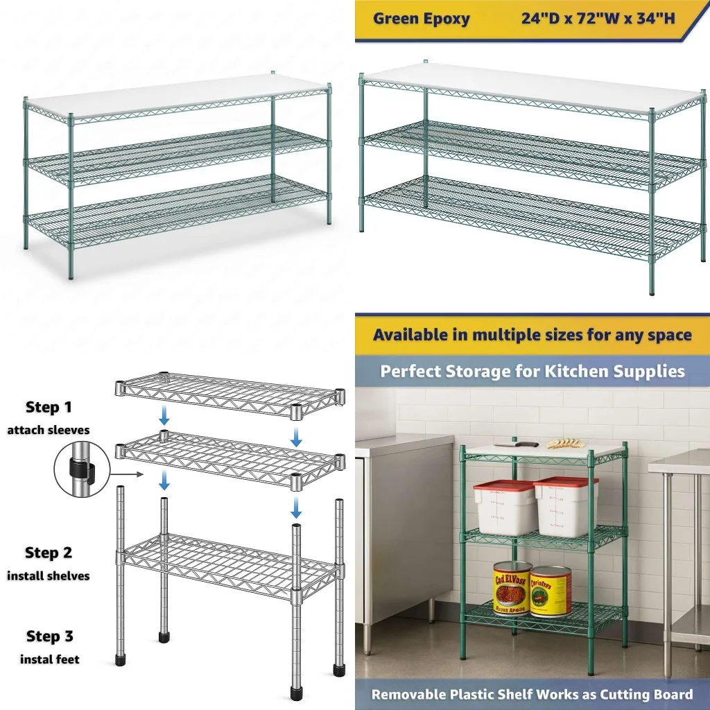 24x72x34" 3-Tier Green Wire Shelving Heavy Duty Adjustable Commercial Storage Rack, Customized
24x72x34" 3-Tier Green Wire Shelving Heavy Duty Adjustable Commercial Storage Rack, Customized