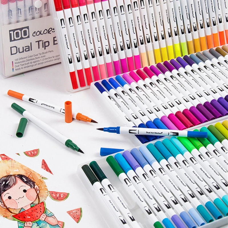 100 Color Two-tip Watercolor Pen Set Portable Washable Children's Painting Graffiti Art Line Drawing Brush With Plastic Rod
100 Color Two-tip Watercolor Pen Set Portable Washable Children's Painting Graffiti Art Line Drawing Brush With Plastic Rod