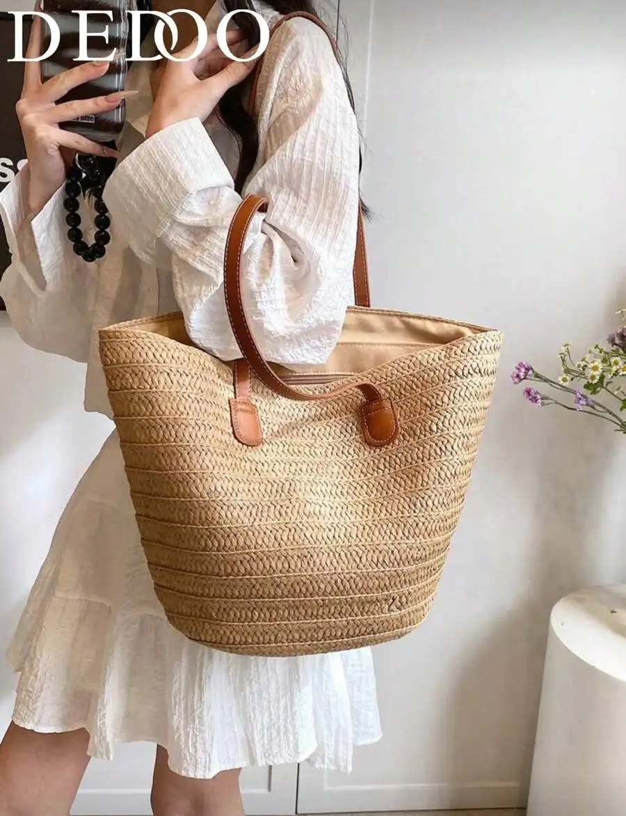 Summer Essential Woven Straw Tote Bucket Bag, large capacity all-match shoulder handbag for women beach holiday travel.
Summer Essential Woven Straw Tote Bucket Bag, large capacity all-match shoulder handbag for women beach holiday travel.