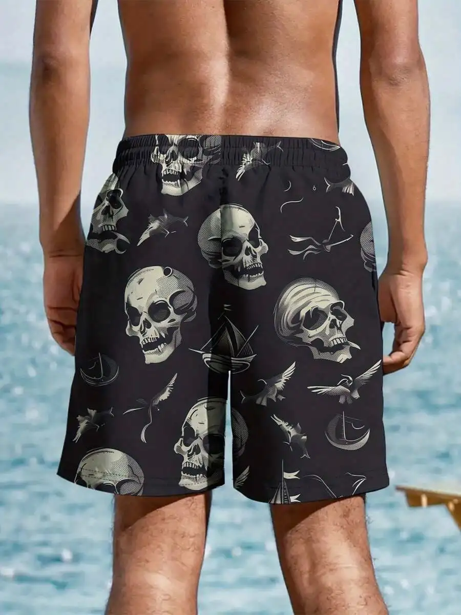 Mens Vintage Nautical Skull And Sailboat Print Beach Shorts Loose Fit Black Gray
Mens Vintage Nautical Skull And Sailboat Print Beach Shorts Loose Fit Black Gray