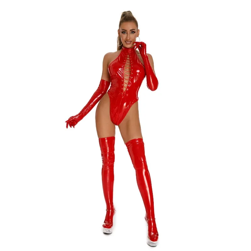 New Sexy Female PU Leather Jumpsuit Erotic Outfit Tie Up Bodysuit Open Crotch Leotard Sleeveless Shiny Cosplay Costume Club Rave
New Sexy Female PU Leather Jumpsuit Erotic Outfit Tie Up Bodysuit Open Crotch Leotard Sleeveless Shiny Cosplay Costume Club Rave
