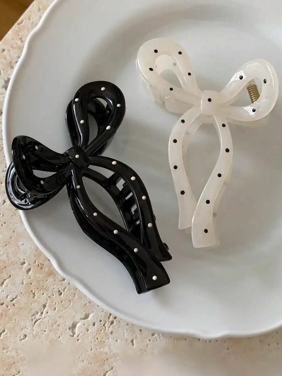 2pcs Polka Dot Bow Hair Clips Black White Women Hair Claws For Casual Everyday Wear
2pcs Polka Dot Bow Hair Clips Black White Women Hair Claws For Casual Everyday Wear