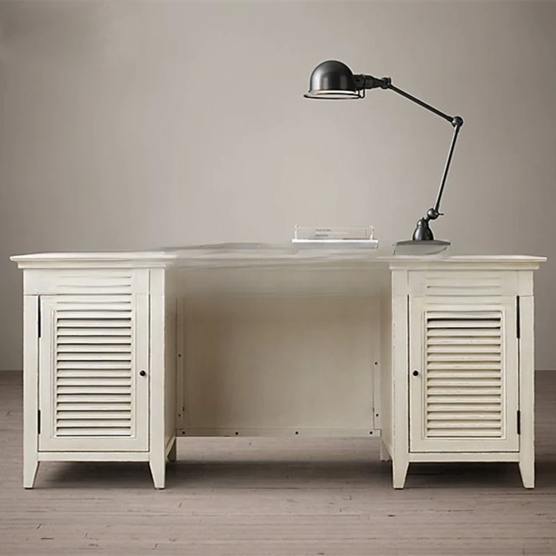 American country solid wood desk custom furniture retro old oak louver door writing table
American country solid wood desk custom furniture retro old oak louver door writing table