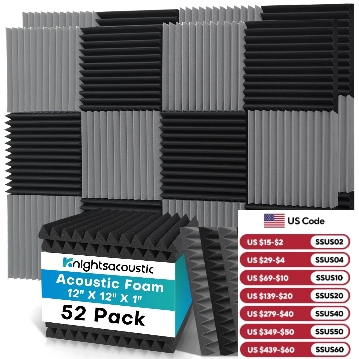 52 Pack Studio Acoustic Foam Sound Absorbing Noise Insulation Foam Acoustic Panels Sound Proofing Wall Panel Black/Grey Color
52 Pack Studio Acoustic Foam Sound Absorbing Noise Insulation Foam Acoustic Panels Sound Proofing Wall Panel Black/Grey Color