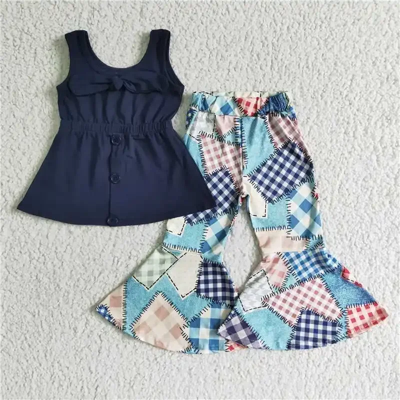 Toddler Western RTS Baby Girls New Design Dark Blue Sleeveless Cotton Short Shirt Plaid Print Children Boutique Outfit Hot Sale
Toddler Western RTS Baby Girls New Design Dark Blue Sleeveless Cotton Short Shirt Plaid Print Children Boutique Outfit Hot Sale