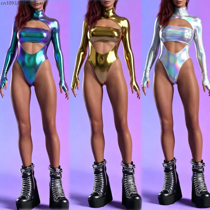 Women Shiny Bodysuit Turtleneck Long Sleeve Hollow Out Cutout Leotard Rave Festival Cosplay Outfit Beach Surfing Swimsuits
Women Shiny Bodysuit Turtleneck Long Sleeve Hollow Out Cutout Leotard Rave Festival Cosplay Outfit Beach Surfing Swimsuits