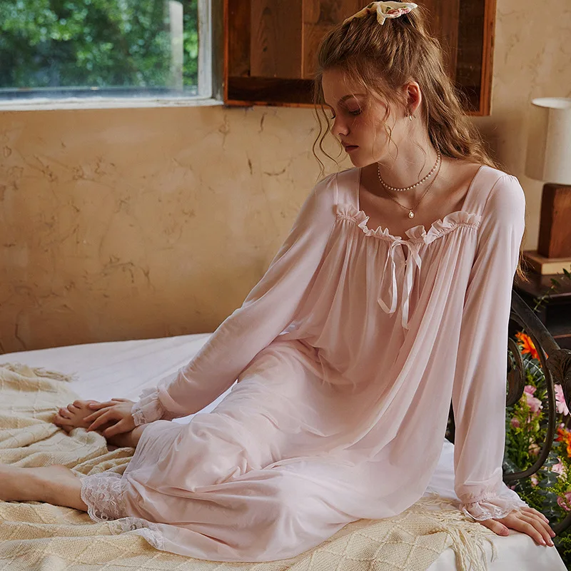 Women Autumn Loose Modal Nightgown Vintage Mesh Square Collar Full Sleeve Nightdress Solid Color Night Dress Princess Sleepwear
Women Autumn Loose Modal Nightgown Vintage Mesh Square Collar Full Sleeve Nightdress Solid Color Night Dress Princess Sleepwear