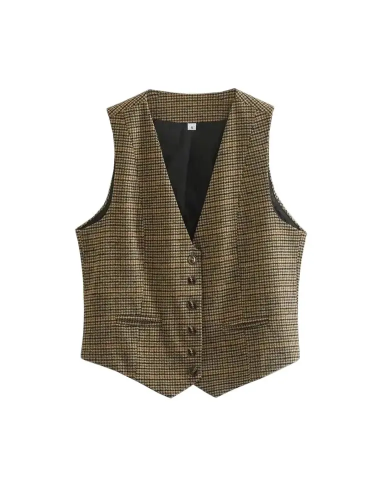 GELITAYIN TRZA-Women's Front Button Houndstooth Waistcoat, V Neck Sleeveless Vest, Female Outerwear, Chic Tops, Fashion
GELITAYIN TRZA-Women's Front Button Houndstooth Waistcoat, V Neck Sleeveless Vest, Female Outerwear, Chic Tops, Fashion