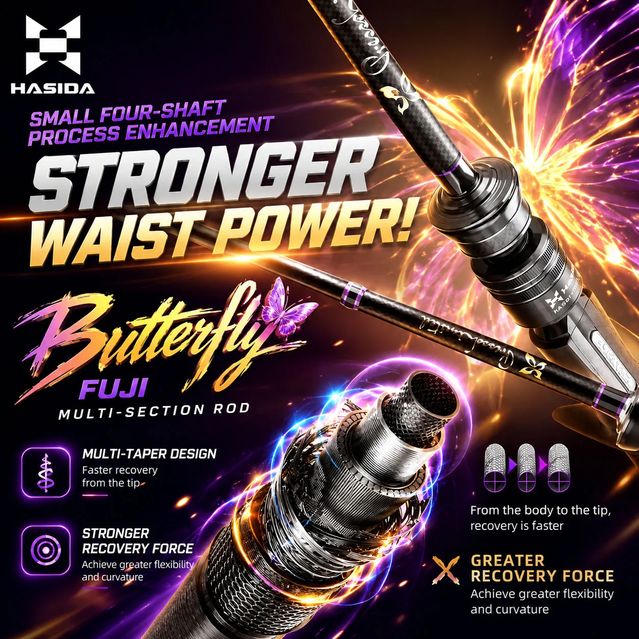 HASIDA Butterfly BFS Fishing Rod 2-4 Sections Fuji SIC Guides Fiberglass/Hollow/Solid Tip Choices UL Portable 3D Curved Handle
HASIDA Butterfly BFS Fishing Rod 2-4 Sections Fuji SIC Guides Fiberglass/Hollow/Solid Tip Choices UL Portable 3D Curved Handle